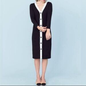 Sonnet James Black & White A Play Dress Button Down Midi Dress Size XS